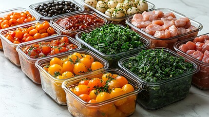 Colorful Meal Prep Containers with Fresh Ingredients for Healthy Cooking