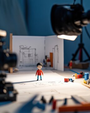 Micro-Narrative Cinema DIY Stop-Motion Animation Workspace - Creative Storytelling Through Miniature Craft and Emerging Digital Production Techniques