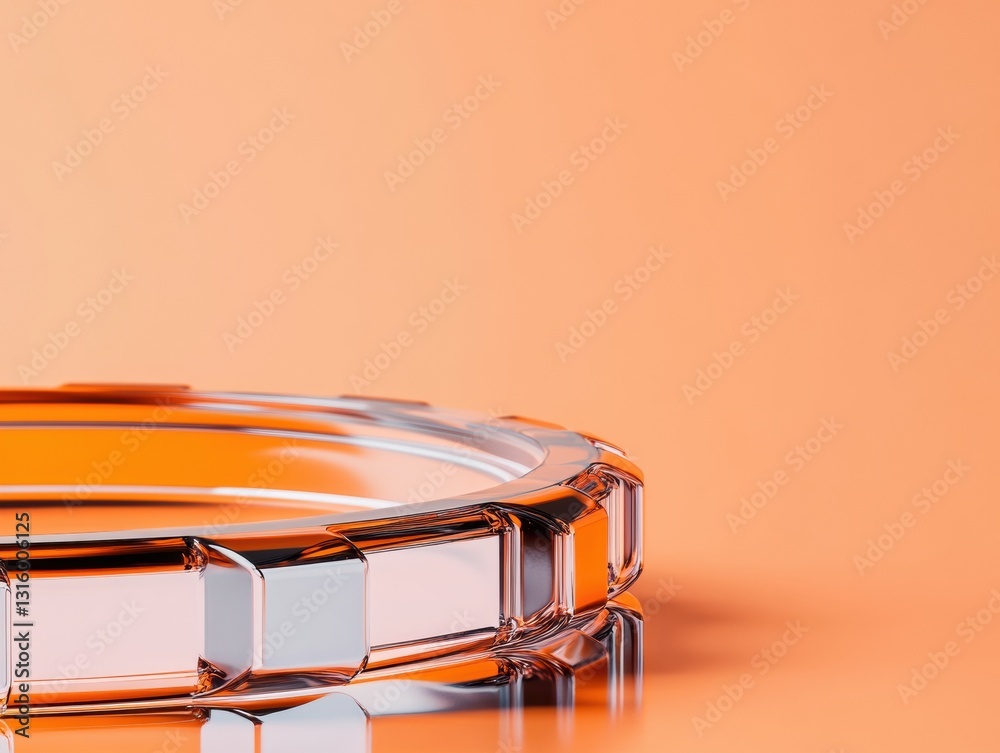 Poster translucent minimalist design contemporary precision glass container with warm tangerine backdrop - 