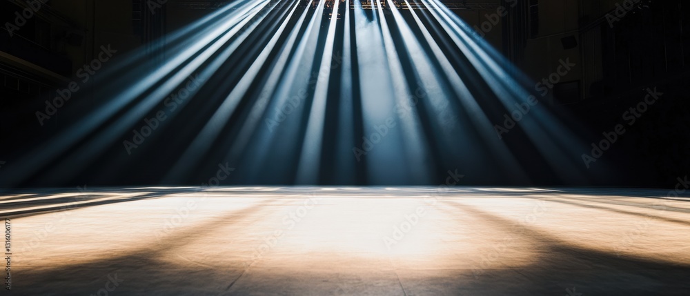 Poster minimalist performance space avant-garde stage design capturing architectural lighting drama and emo