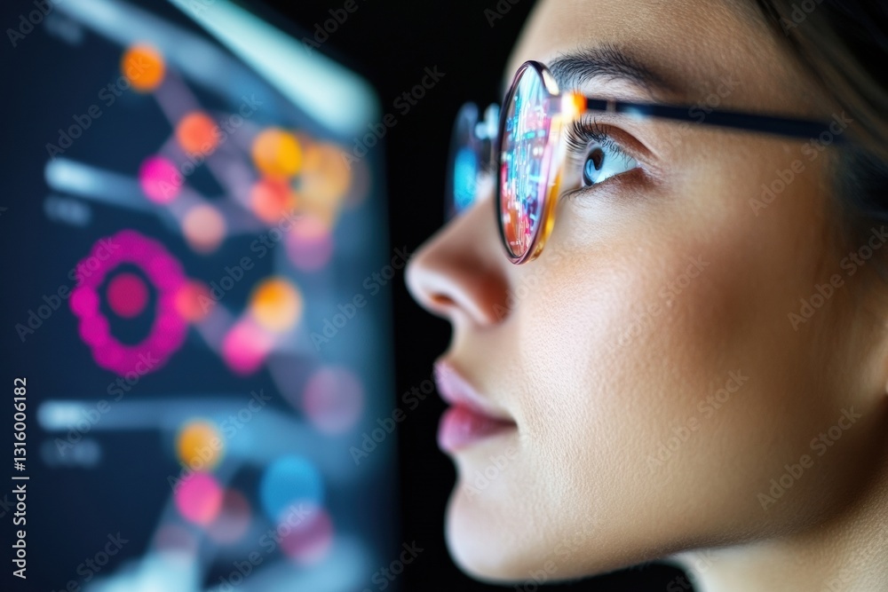 Poster Futuristic GenZ Innovator Immersive AI Data Visualization with Reflective Tech Glasses - Emerging Digital Transformation and Creative Intelligence