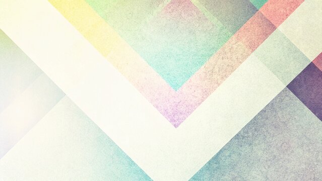 Abstract modern background in yellow, green, pink, and purple colors, and contemporary triangle, square, and block shapes layered in random geometric art pattern with fine texture