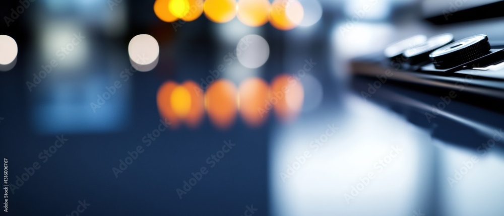 Poster Minimalist Tech Elegance Blurred Cybersecurity Workspace with Dynamic Bokeh Lighting - Innovative Digital Infrastructure Visual