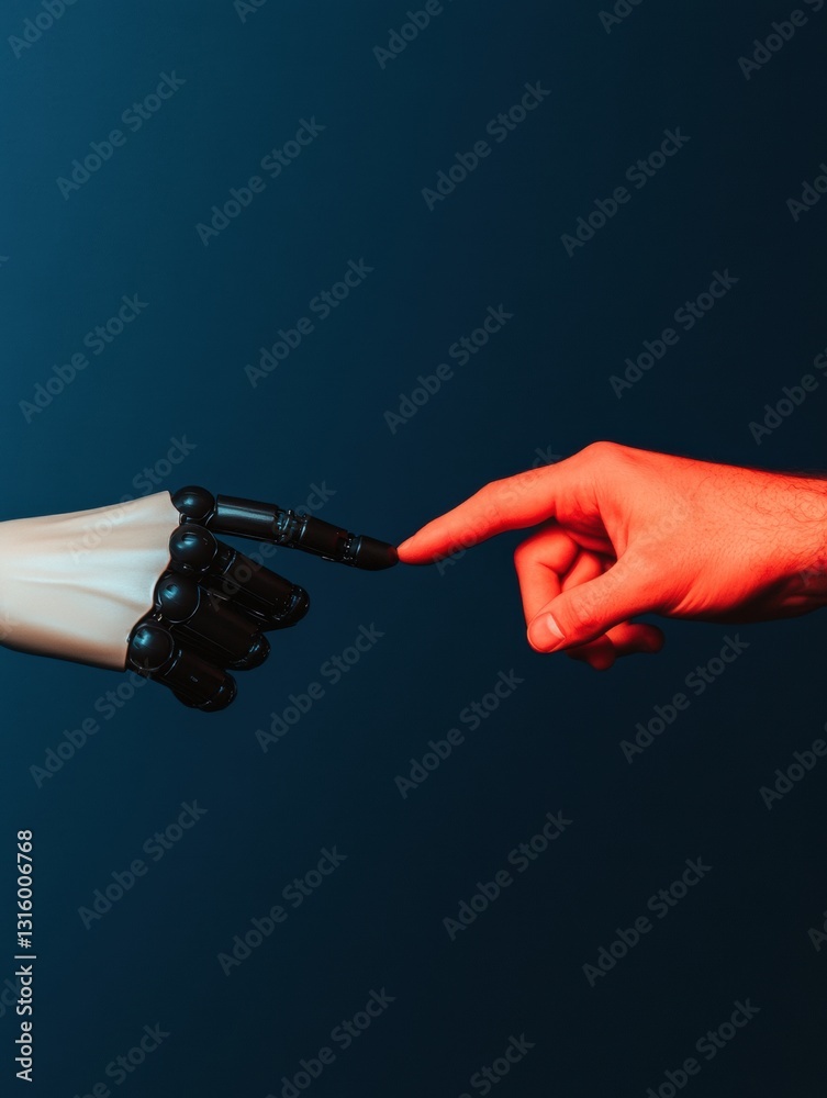 Poster Cybernetic Convergence Transformative AI Interaction - Robotic and Human Hands Bridging Technologys Frontier with Luminescent Connection