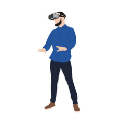 Man uses VR headset, isolated background, digital experience