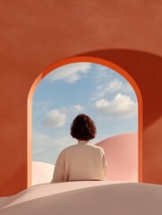 Mindful Minimalism Serene Architectural Wellness Journey Through Soft Terracotta Archways - Contemplative Lifestyle and Mental Health Content