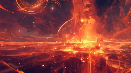 Fototapeta premium Fiery Celestial Inferno Abstract Digital Painting of a Burning Planet