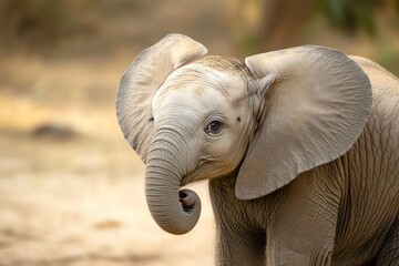 Side profile of a baby elephant with perfect symmetry.
