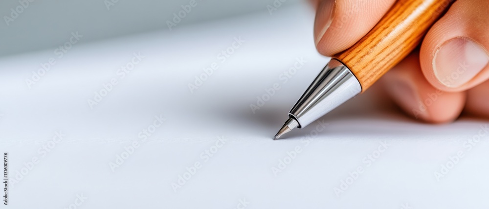 Poster minimalist legal precision sustainable wood pen signing enterprise contracts - modern workspace auth