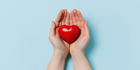 Fototapeta premium Empathetic Healthcare Horizons Minimalist Compassion Imagery with Vibrant Red Heart - Wellness Trend Visualizing Human-Centered Care and Emotional Resilience