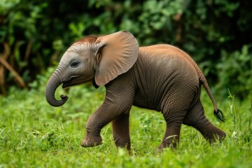 Fototapeta premium Side view of a baby elephant walking gracefully, cut out.