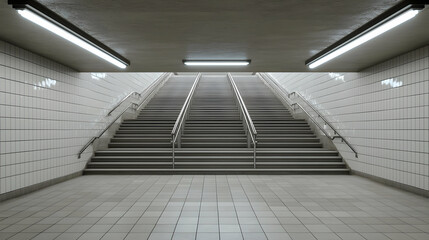 Obraz premium Modern Underground Staircase in Subway Station with Simple Design