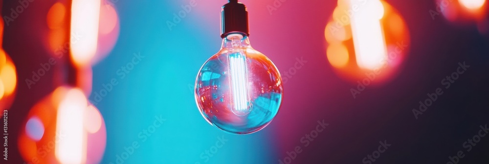 Poster vibrant neon luminescence retro edison bulb in chromatic gradient - creative innovation and aestheti