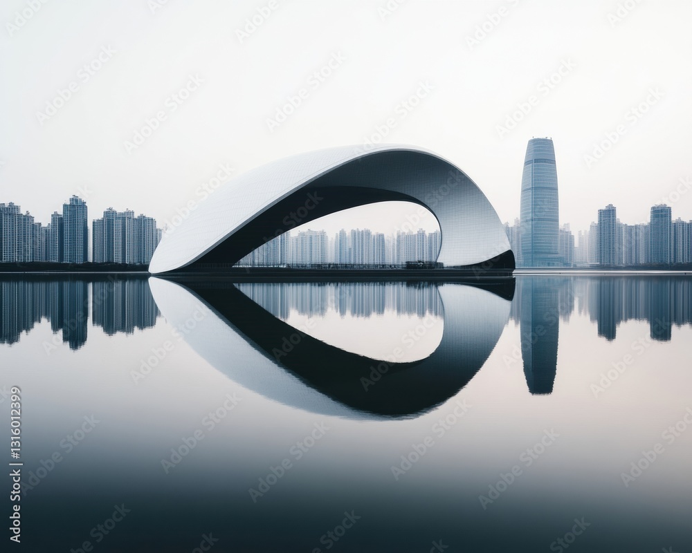 Poster Urban Infinity Parametric Architecture Meets Minimalist Cityscape - Transformative Design Exploring Spatial Symmetry and Architectural Innovation