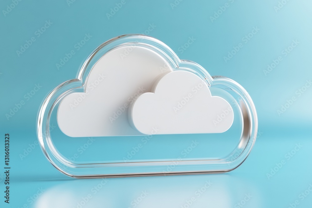 Poster Transparent Cloud Computing Visualization Minimalist Glass Network Infrastructure for Digital Transformation, Data Security, and Enterprise Cloud Innovation