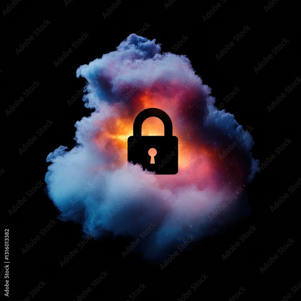 Poster Cosmic Cybersecurity Reimagined Ethereal Cloud Data Protection Visualization for Next-Gen Digital Transformation and Enterprise Security Strategies