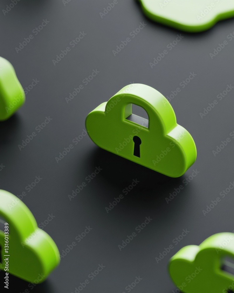 Poster Cutting-Edge Cloud Security Visualization Lime Green Encrypted Digital Protection Interface for Next-Gen Cybersecurity Professionals and Innovative Tech Branding