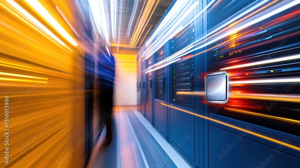 Poster Hyper-Velocity Digital Infrastructure Next-Gen Cybersecurity Motion Blur Revealing Technological Acceleration in Enterprise Network Environments