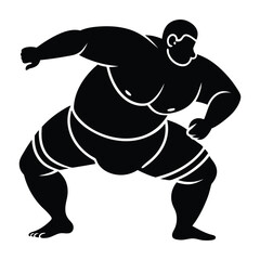 Sumo wrestler exerting power silhouette manual drawn clean vector force