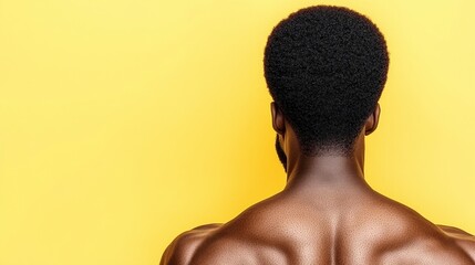 Muscular Black Man Back  Yellow Background  Strong  Body  Fitness  Portrait
