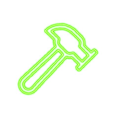Icon hammer from the flow of energy of green color. Shimmering neon
