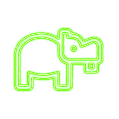 Icon hippo from the flow of energy of green color. Shimmering neon