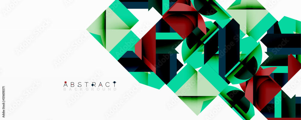Fototapete Abstract geometric composition with interlocking circular and angular shapes, featuring smooth gradients and sharp contrasts on a white background