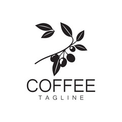 Logo design of arabica coffee cup and coffee plant hand drawn vintage style