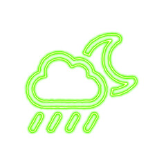 Icon cloud moon rain from the flow of energy of green color. Shimmering neon
