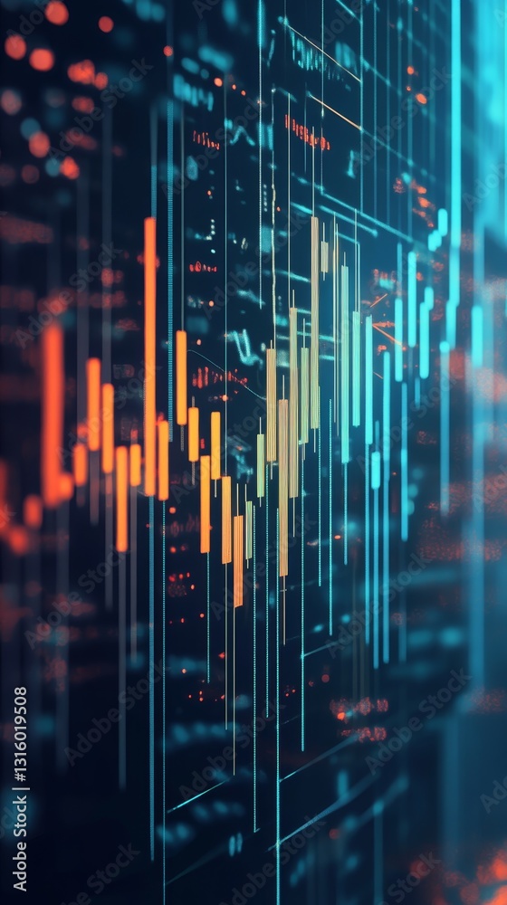 Poster visual representation of a financial chart displaying vibrant data trends and analytics. perfect for