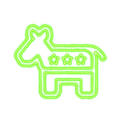 Icon democrat from the flow of energy of green color. Shimmering neon