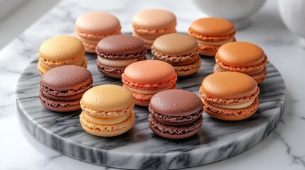 Obraz premium Colorful macarons on marble plate