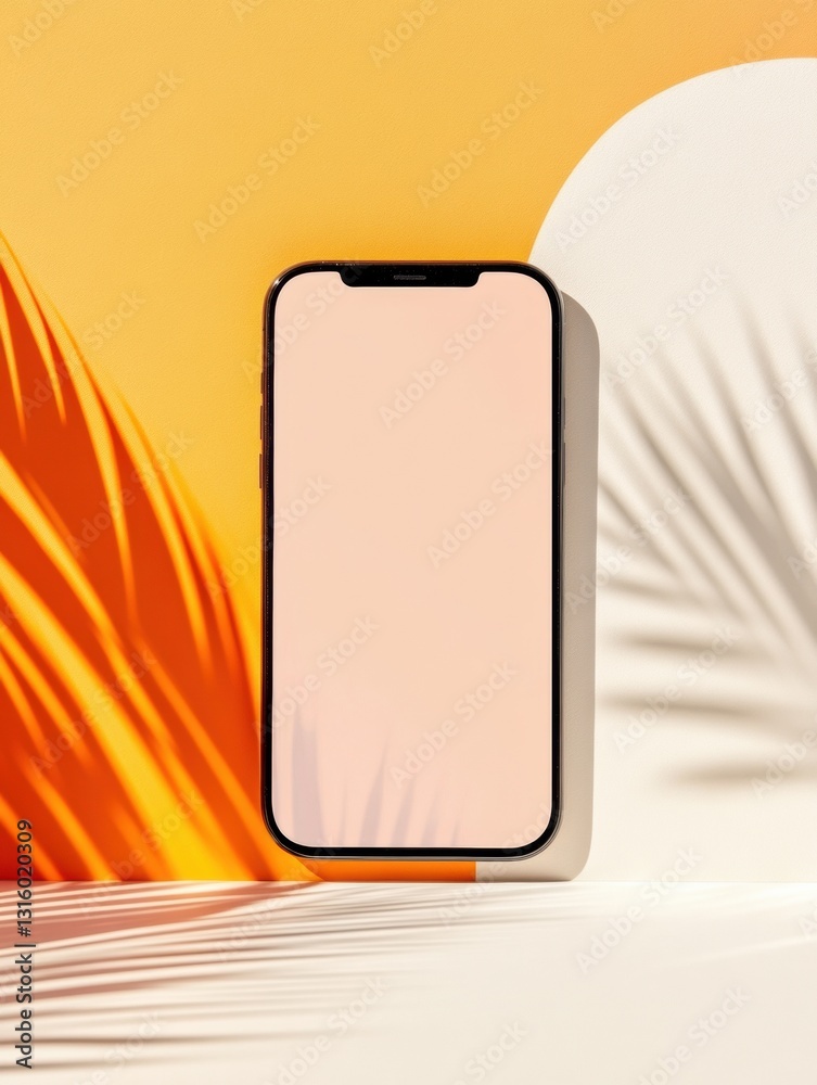Poster Minimalist Digital Connectivity Modern Smartphone Mockup with Tropical Gradient Background - Next-Gen Mobile UI/UX Design Innovation for Tech Entrepreneurs