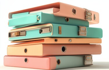 Icon document folder files of different colors, isolated, signify storage organization of paperwork, work data archives, computer directory portfolios, bureaucracy, and management of bookkeeping