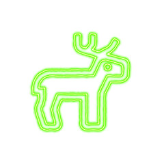 Icon deer from the flow of energy of green color. Shimmering neon