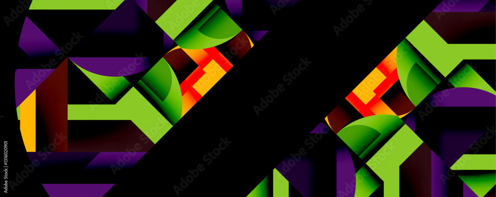 Leinwandbilder Circles, semi circles, squares and round triangles. Geometric mosaic style pattern abstract background for wallpaper, banner, backdrop, card, book Illustration, landing page