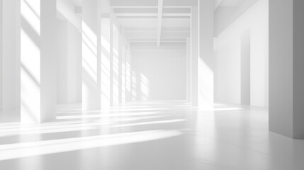 Fototapeta premium A bright and minimalistic interior space showcasing clean lines and dynamic light play. Ideal for design concepts emphasizing tranquility and simplicity.