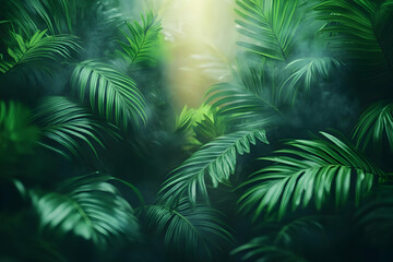 Dark Lush Jungle Background With Sunlight