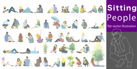 Flat vector illustration collection pack of people sitting