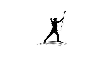 Fototapeta premium Triumphant Silhouette: A Bold Vector Illustration of a Figure with a Flag AI Generated