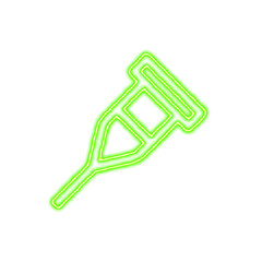Icon crutch from the flow of energy of green color. Shimmering neon
