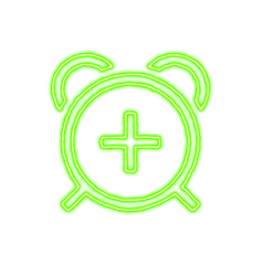 Obraz premium Icon alarm plus from the flow of energy of green color. Shimmering neon