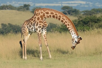 Fototapeta premium Giraffe stretching its neck into a different dimension.