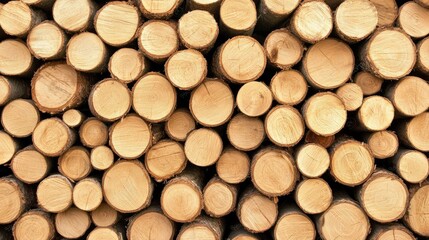 Stacked Round Wooden Logs as Natural Background in a Rustic Setting Representing Nature's Organic Texture and Sustainability