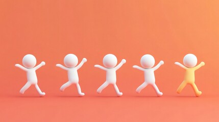 Happy friday, Playful animated characters showcasing diversity, cheerful figures in various poses against a bright orange background, ideal for youth-focused themes.