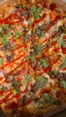 pizza on a wooden board