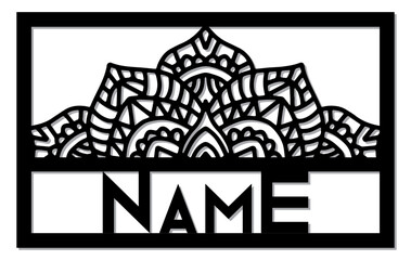 Naklejka premium Custom Name Sign Mandala Floral Wall Panel Laser Cut