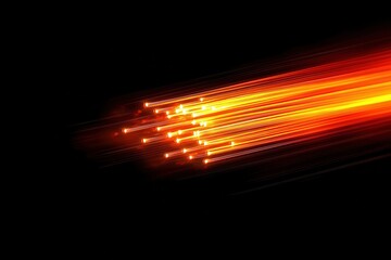 Glowing fiber optic strands illuminating modern technology for high-speed data communication and digital innovation in a sleek dark environment