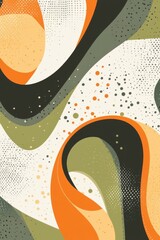 Obraz premium Retro inspired abstract art featuring flowing organic shapes in orange olive green and black tones on off white background