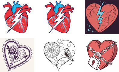 Collection of different doodle hearts sketch design set